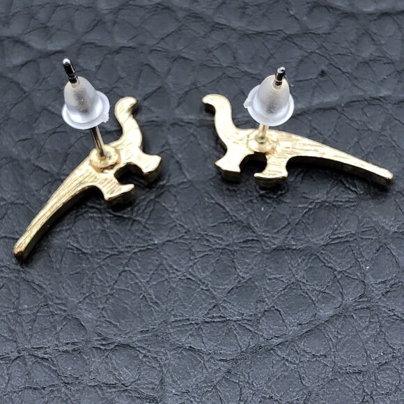 Dinosaur Earrings Gold Tone Studs - Picture 3 of 5